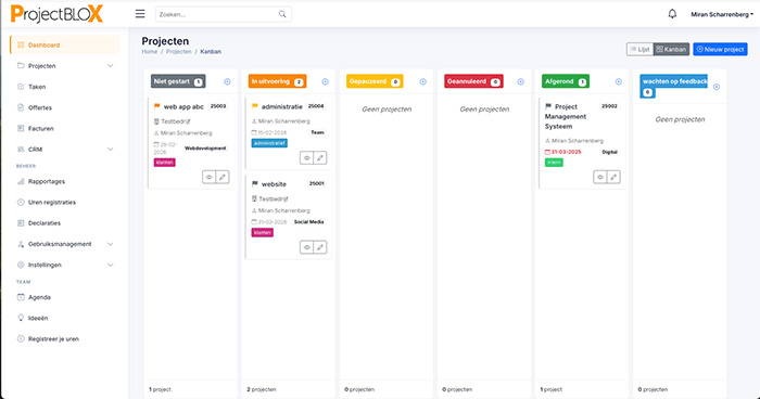 Projectoverzicht met Kanban-bord