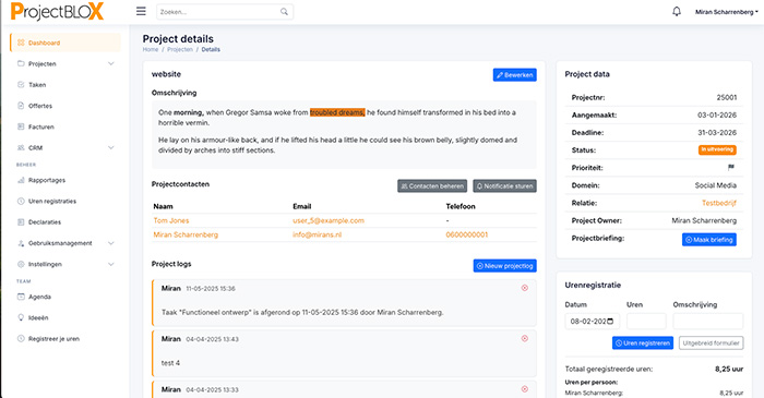 Projectoverzicht met taken en deadlines